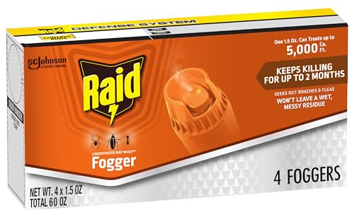 Raid Concentrated Deep Reach Pest Killer & Roach Foggers, For Roaches, Ants, Crickets, and Other Insects, Kills Roaches for 2 Months, 1.5oz, 4 Count