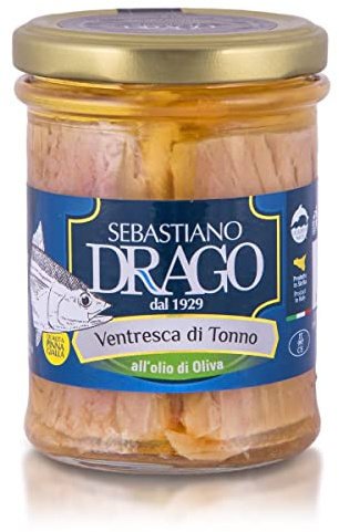 Thunfisch-Bauchfleisch (Ventresca), in Olivenöl, 200 g Glas, Drago, Italien, Sizilien