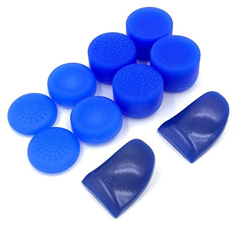 Silicone Antislip Analog Thumb Stick Cap Cover Grip Thumbsticks Joystick and L2 R2 Trigger Extenders Replacement for PS4 PS4 Pro Slim Controller 10 in 1 (Blue)