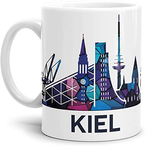 Kiel-Tasse Skyline - Kaffeetasse/Silhouette/Souvenir/Städte-Tasse/Mug/Cup/Becher/Beste Qualität - 25 Jahre Erfahrung - Weiss