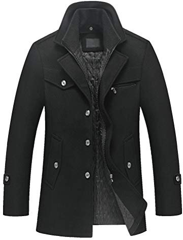 Lavnis Herren Warm Wollmantel Stehkragen Wintermantel Kurzmantel Winter Jacke Business Freizeit Style4 Black XL