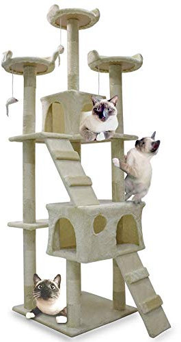 BITUXX XL Katzen Kratzbaum Katzenbaum Katzenhaus Katzenturm Sisal Kratzsäule 170 cm (Beige)