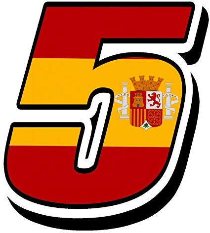 Biomar Labs® 1 x PVC Autocollant Drapeau National Espagne Espagnol Spain Sticker Départ Numéro 5 Course Racing Auto Motocross Motorsport Tuning N 285Z
