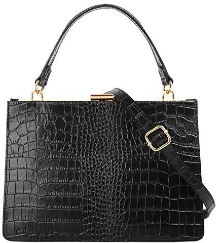 Cluty Handtasche Echt Leder Damen | Made in Italy, Vintage Umhängetasche, Kroko-Optik Clutch, Retro Abendtasche aus Leder | 020450