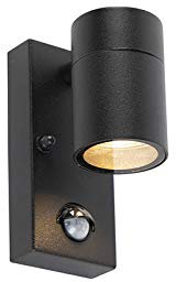 Qazqa - Modern Außen Wandleuchte schwarz mit Bewegungsmelder IP44 - Solo I Außenbeleuchtung - Edelstahl Zylinder - LED geeignet GU10