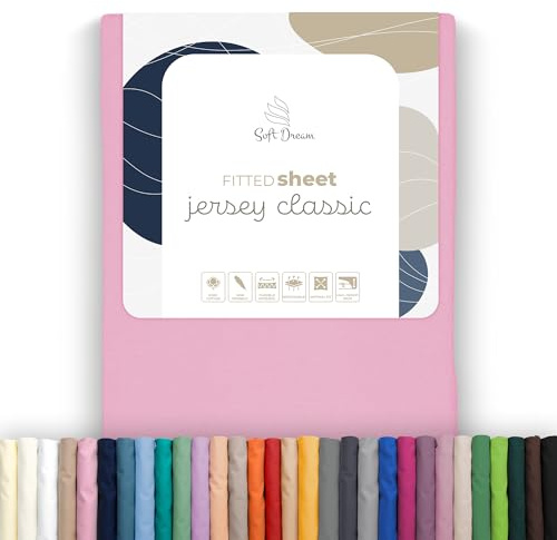 Soft Dream Spannbettlaken 140x200 cm Baumwolle Jersey | Rosa | Steghöhe 30 cm | 150 g/m² | gekämmte Baumwolle | OEKO-TEX Standard 100