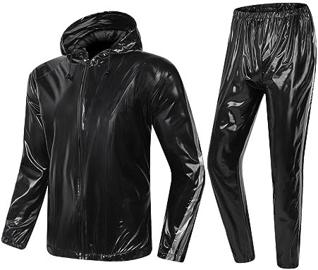 MulYeeh Combinaison de sudation anti-déchirure et très résistante avec fermeture éclair intégrale pour homme et femme, noir, X-Large