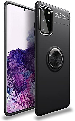 NALIA Ring Handyhülle kompatibel mit Samsung Galaxy S20 Plus Hülle, Silikon Cover mit 360-Grad Finger-Halter für magnetische KFZ-Halterung, Schutzhülle Phone Case Handy-Tasche Etui, Farbe:Schwarz