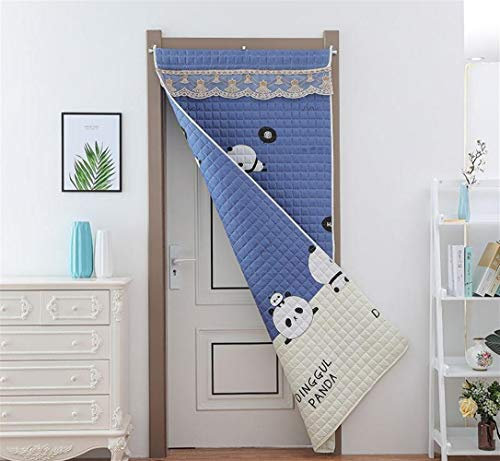 Liveinu Rideau de porte thermique matelassé et occultant, isolant thermique, panneau japonais noren, avec barre télescopique 90 x 180 cm, bleu panda
