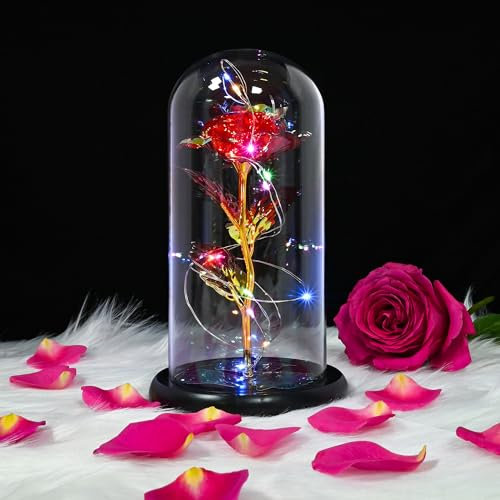 Christmas Galaxy Rose Gifts for Women, Beauty and The Beast Rose, Glass Rose Flower is a Unique Gifts for Girlfriend, Mom, Women, Wife on Valentines Day, Mothers Day, Birthday, Anniversaries