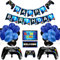 Geburtstagsdeko Jungen, Gaming Dekoration Set Videospiel Party Dekoration mit Controller Folienballons und Blauschwarzen Ballons HAPPY BIRTHDAY Banner für 5 6 7 8 9 Jahre alte Jungen