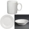 Athena Hotelware Mugs 10oz Porcelain White Coffee Tea Cup Dishwasher Safe with Hotelware Wide Rimmed Service Plates Porcelain White, Pack of 12 and Hotelware CC213 Oatmeal Bowl, 6 (Pack of 12)