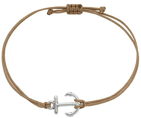 Selfmade Jewelry Armband Damen Silber Anker Größenverstellbares Makramee-Armbändchen Handgemacht Inkl. Geschenk-Verpackung (Silber - Braun)