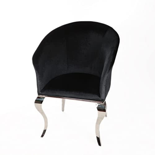 Chesterfield Esszimmerstühle oder Wohnzimmerstuhl - Retro Vintage Stuhl schwarz Runder Sessel aus Samtstoff mit Chrombeinen - Moderne Küchenstühle Polsterstuhl mit breiter Sitzfläche im Glamour Stil