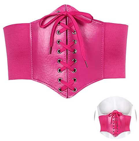 Spldsun Ceinture Corset, Élastique Corset, Corset Serre Taille, Cuir, Ajustable, pour Dames, Filles, Halloween, Jeu Rôle (Rose)