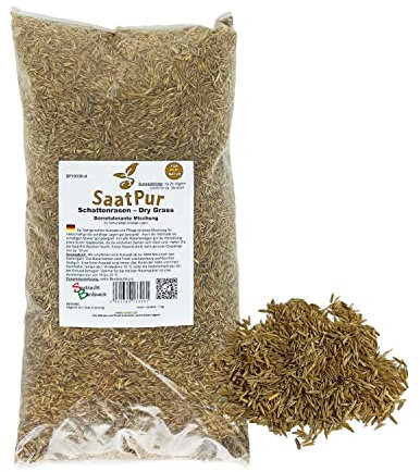 SaatPur® Rasensamen Schattenrasen Dürreresistent 1kg für ca. 30 m², Mehrjährige Rasemischung aus mehreren Rasenarten, meistens 4 bis 5, satt grün, schnellkeimend, hitzetolerant, Neusaat und Nachsaat