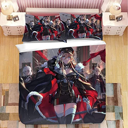 Azur Lane-Bismarck/Gneisenau Anime Bettwäsche-Sets Cartoon 3D-gedrucktes Polyestergewebe 1 Bettbezug + 2 Kissenbezüge (keine Bettdecke)