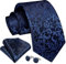 Enlision Marineblau Krawatte Herren Seide Hochzeit Krawatten und Einstecktuch mit Manschettenknöpfe Set Elegant Floral Einfarbig Seidenkrawatte mit Taschentuch Business Party