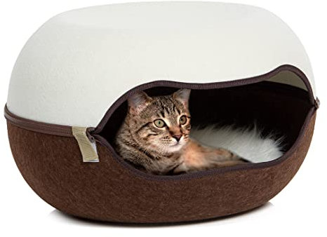 CanadianCat Company | Das Katzennest 2.0 | Katzenhöhle | Katzenbett | Creme/braun | 52 x 46 x 31 cm | Filzhöhle für Katzen