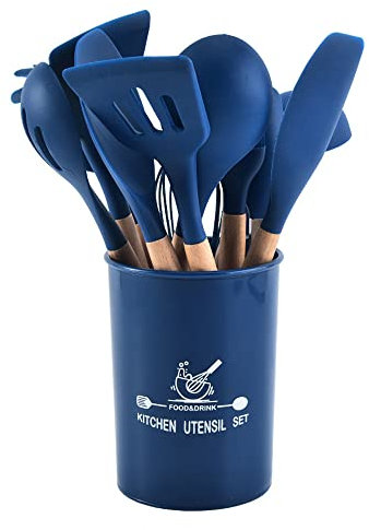 FUYTERY 11 Pcs Coloré Cuisine Silicone Résistant À La Chaleur Ustensiles De Cuisine Cuillère Pelle Ensemble (Bleu)