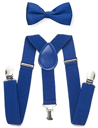 RSXING Kinder Hosenträger Fliege Sets - Jungen Hosenträger Fliege, Elastisch Y Gestalten mit Stark Clips Verstellbare Hosenträger Sets für Jungen, Kinder, Mädchen, Baby (Königsblau)