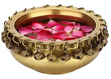 SATYA EXPORTS Traditional Decorative Brass Urli/Uruli,Decorative Bowl for Home/Living Room/Temple/Hotel /Office Decor Flower Floating Decoration-Diameter 6'', Gold