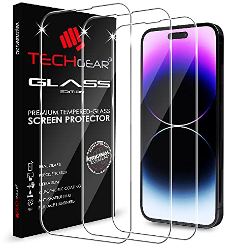 TECHGEAR [3 Pack GLASS Edition for iPhone 14 Pro 6.1, Tempered Glass Screen Protectors Cover [2.5D Round Edge] [9H Hardness] [Crystal Clarity] [Scratch-Resistant] [No-Bubble]