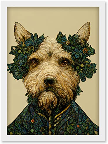 Doppelganger33 LTD Cute Fun Westie Dog Vintage William Morris Style Artwork Framed Wall Art Print A4