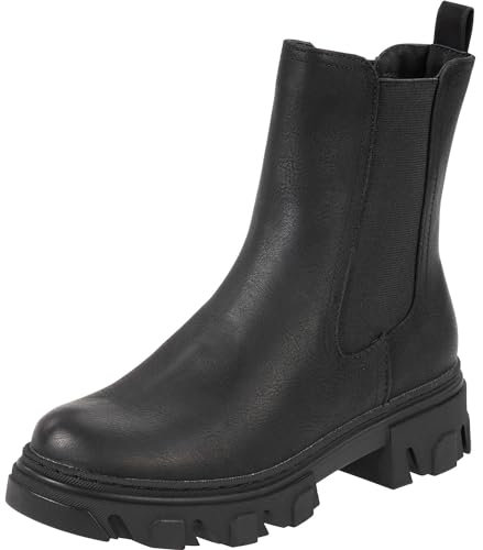 Palado Chelsea Boots Damen Caprera - moderne Stiefeletten - leicht gefütterte Stiefel für Herbst und Winter - modische Winterschuhe Black/Black UK5,5 - EU38