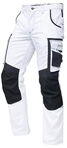 PUMA Workwear Precision X - Arbeitshose Herren - Premium Arbeitskleidung mit vielen Taschen und verstärkten Kniepartien - Funktionshose mit Stretch für Handwerk und Baugewerbe - Weiß/Anthrazit - 64