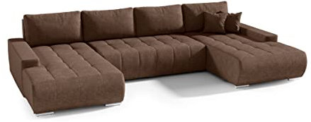 FEDVE Ecksofa mit Schlaffunktion Braun - Dhaka – Praktisches Schlafsofa mit Bettkasten – Gemütlich Rückenkissen Sofa mit Bettfunktion – Sofa U Form zum Salon für Viele Jahr