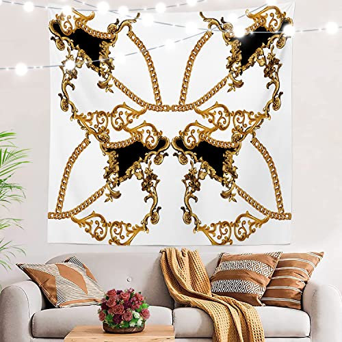 BaoNews Barock-Dekoration, Wandteppich, kunstvolle schwarze und goldene Barock-Dekoration, große Wandbehang, Polyester-Tischdecken, Wandteppich, Schlafzimmer, Wohnzimmer, Schlafsaal, 150 x 150 cm