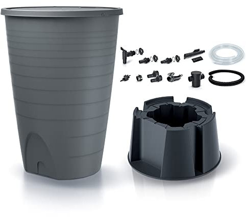 Prosperplast Depósito para Agua de Lluvia, Incluye Base y Set de conexión Peruno Set, 260 L, Dimensiones 720 x 720 x 1260 mm