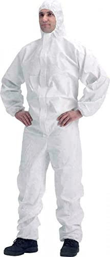 White Disposable Coverall with Hood - Chemical Protective Clothing for Men & Women, Waterproof Suit for Industrial Safety Workwear, Robust yet Lightweight, Size M (Medium)