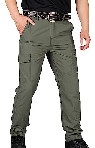 Onsoyours Uomo Pantaloni da Lavoro con Multi Tasche Leggeri Pantaloni Trekking Militari Elasticizzati Slim Fit Baggy Invernali Larghi Casual Pantaloni Tuta Pantaloni Cargo A Verde L