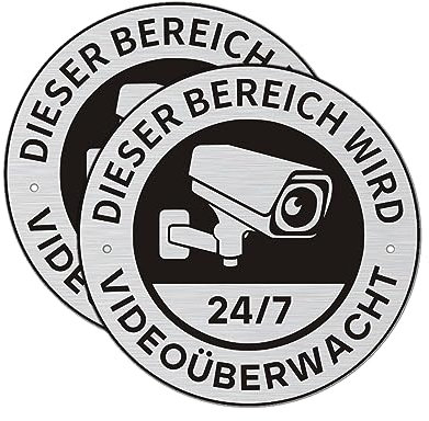 2 Stück Videoüberwachung Schild Privatgrundstück,⌀10cm Aluminium Schilder Kameraüberwachung mit Selbstklebend Kamera Überwachung Schild Warnschild