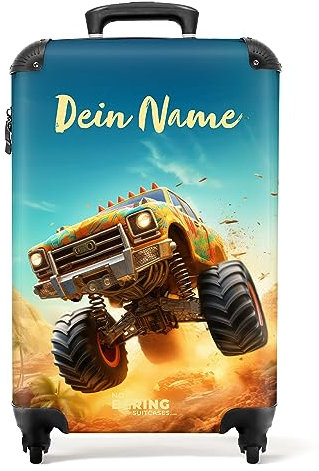 NoBoringSuitcases.com® Koffer personalisiert, Kinderkoffer - 55x40x20cm Handgepäck Trolley, Kindertrolley Jungen - Kinder Trolley- Monstertruck - Leicht - Koffer mit Namen Initialen