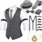 20er Jahre Herren Accessoires mit Weste Fedora Hut Taschenuhr Fliege Krawatte Hosenträger und Requisit (Grau, L)