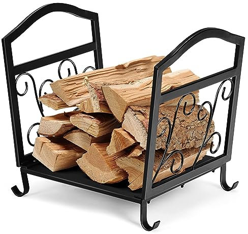 GOPLUS Range Bûches Cheminée Grande Capacité de Stockage 60 kg, Porte Bûhces Intérieur/Extérieur Robuste, 43 X 40 X 32 CM