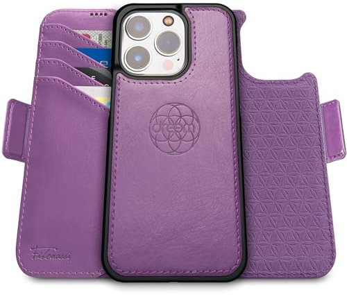 Dreem Fibonacci kompatibel mit iPhone 15 Pro Brieftaschen-Etui / 2-in-1 stoßfestes Etui und abnehmbares Folio aus veganem Leder, MagSafe-kompatibel, RFID-Schutz [Lila]