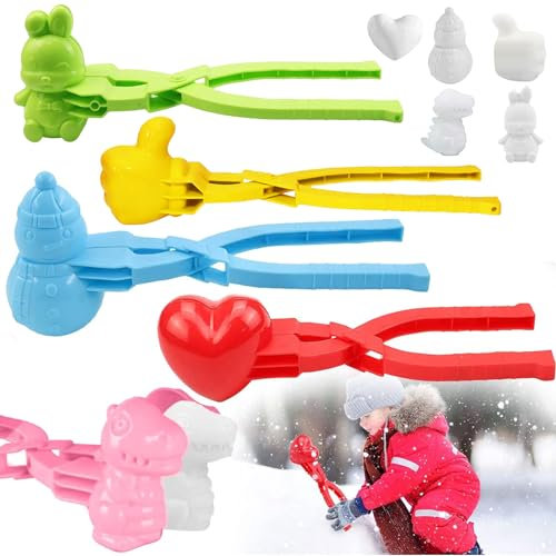 Qunkun Schneeballzange Kinder,Schneeball Clip, 5 Stück Schneeball Maker, Schneeball Former Set, Schneeball Form, Bär Schneemann Herz Ente Dinosaurier Schneeball Maker Clips, für im Freien Spielen (D)