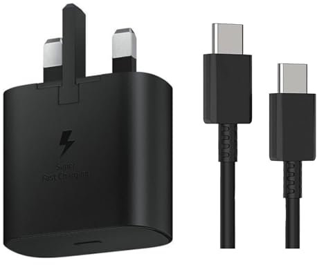 Dr.Tech® 25W Samsung Galaxy Super Fast Charging Travel Adapter, Mains charger With USB-C to C Data Cable, Black