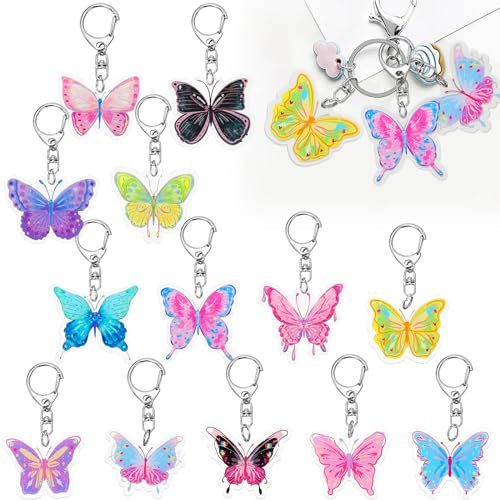 TARKDAK Schlüsselanhänger Schmetterling 13 Stück Mädchen Schlüsselringe Anhänger Tiere für Deko Mitbringsel Kindergeburtstag Schmetterling Partyzubehör