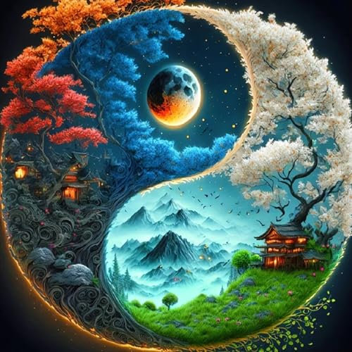 NAIMOER Diamond Painting Baum, Diamant Painting Erwachsene Blumen Diamond Painting Erwachsene Bilder Yin-Yang Diamant Painting Kinder 5D Diamant Malerei Stickerei für Home Décor(30x30cm)