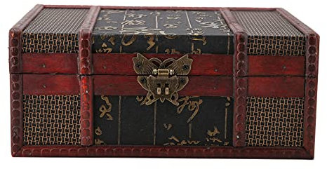 Ejoyous Schatztruhe Holz mit Schloss, Kleine Vintage Schatzkiste Koffer Truhe Deko Holzkiste mit Deckel Mini Schatztruhe Holztruhe für Dekoration und Aufbewahrung (Chinesischer