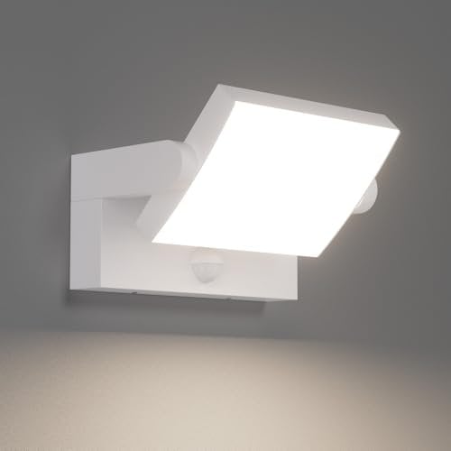 Klighten 24W Außenwandleuchte Außenlampe mit Bewegungsmelder IP65 Wandleuchte Innen Außen Wandlampe mit Schwenkbar LED Panel, Aussenleuchte für Terrasse Eingang Garten, Weiß, Neutral weiß 4000K