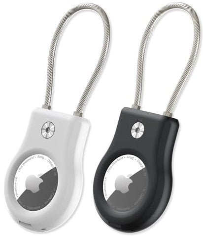 SCALLOP Airtag Holder with Wire Cable 2 Pack,Durable-Resistant-Secure Airtag Keyring,360°Protective AirTag Case Accessory for Keys, Key Ring,Luggage Compatible Apple Airtag.