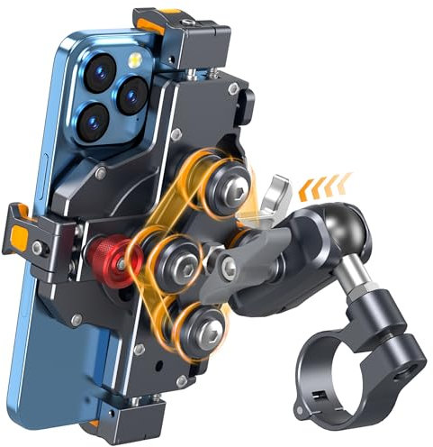 Motorrad-Handyhalterung aus Aluminium mit Vibrationsdämpfer und Hochgeschwindigkeits-Sicherschloss, One-Push Anti-Diebstahl-Handyhalterung, Lenker-Handyhalterung für Motorrad, ATV, Roller, passend für