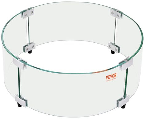 VEVOR Pare-Vent pour Foyer, 740x214 mm Pare-Vent en Verre Trempé pour Brasero Écran de Protection Rond Pare-Flamme Transparent Coupe-Vent Stable Épaisseur 6 mm pour Propane, Gaz, Extérieur, Terrasse
