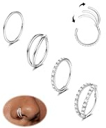 4PCS 18G Nasenpiercing Ring Ohrringe Chirurgenstahl Tragus Septum Piercing | CZ Clicker Ring Segmentring Conch Lippe Knorpel Doppelt Nasenring Hoop 8mm 10mm für Damen Herren Silber Gold